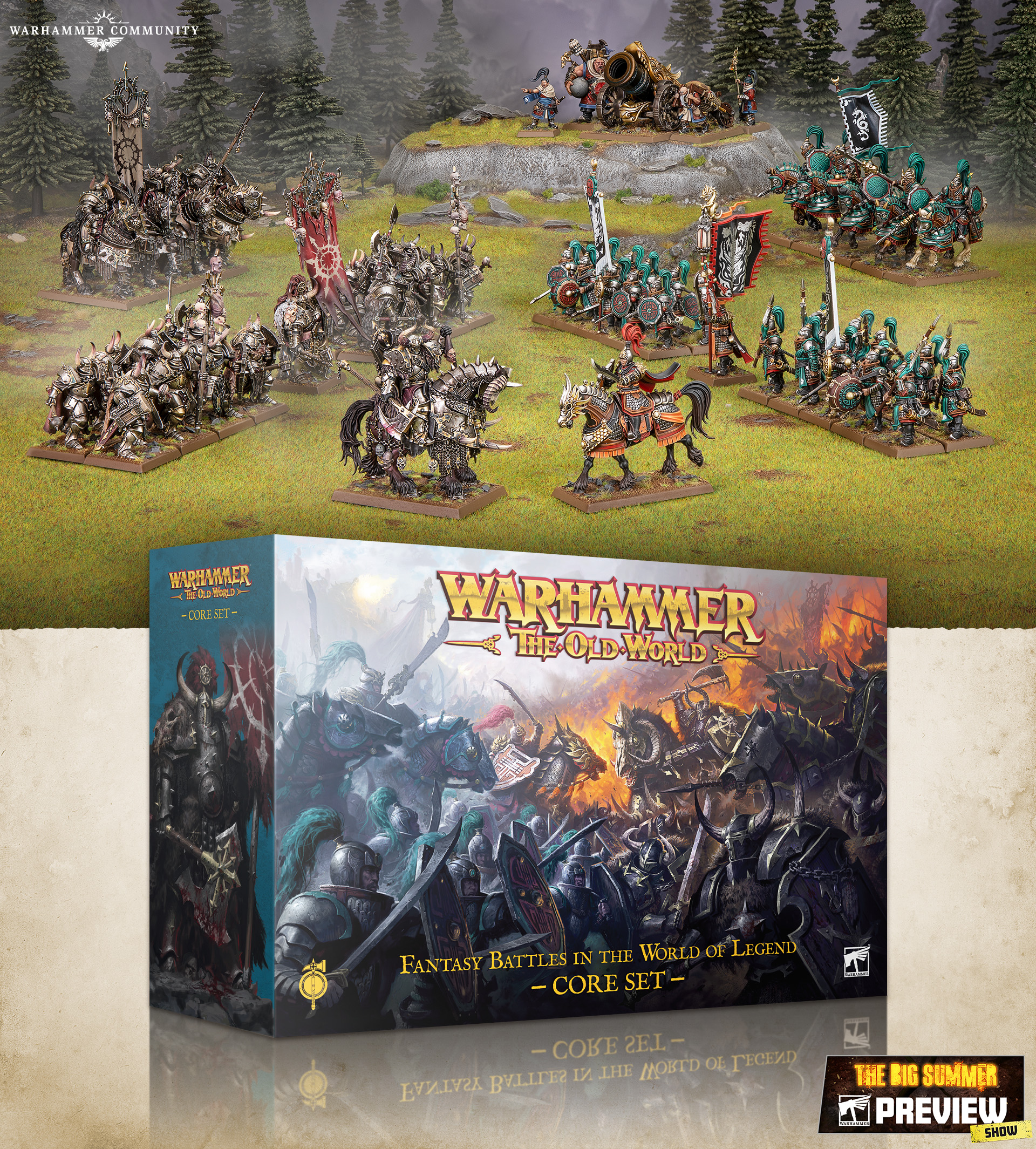 Caixa do Conjunto Básico de Warhammer: The Old World com Guerreiros do Caos e Grande Catai