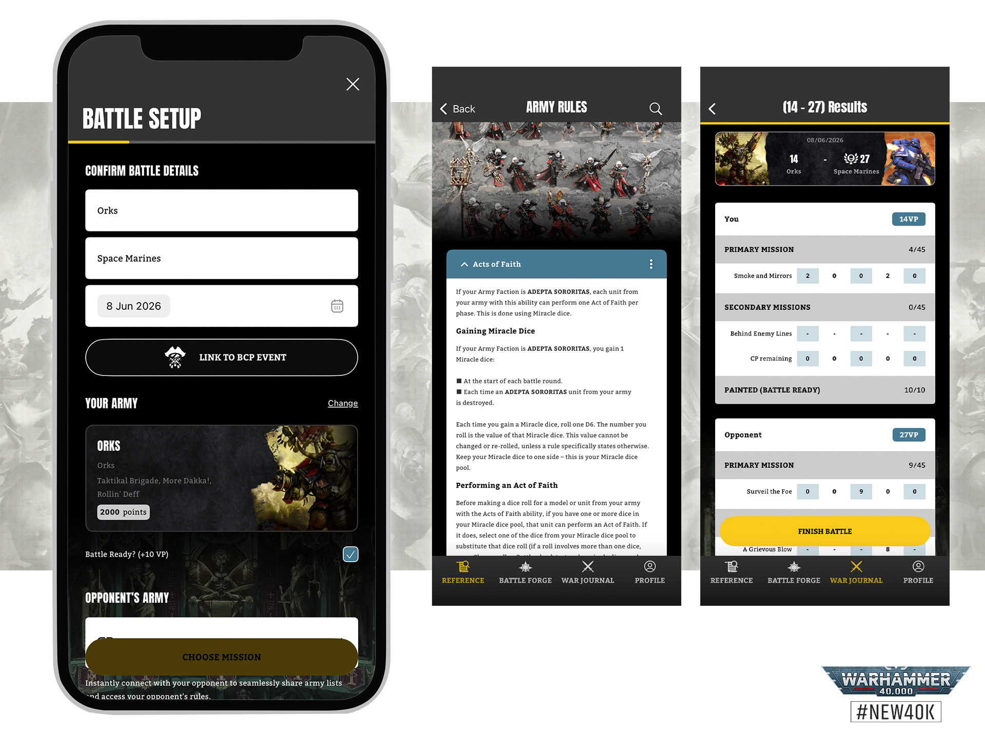 Diário de Guerra no app de Warhammer 40K