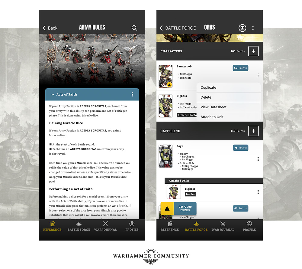 Forja de Batalha atualizada no app de Warhammer 40K