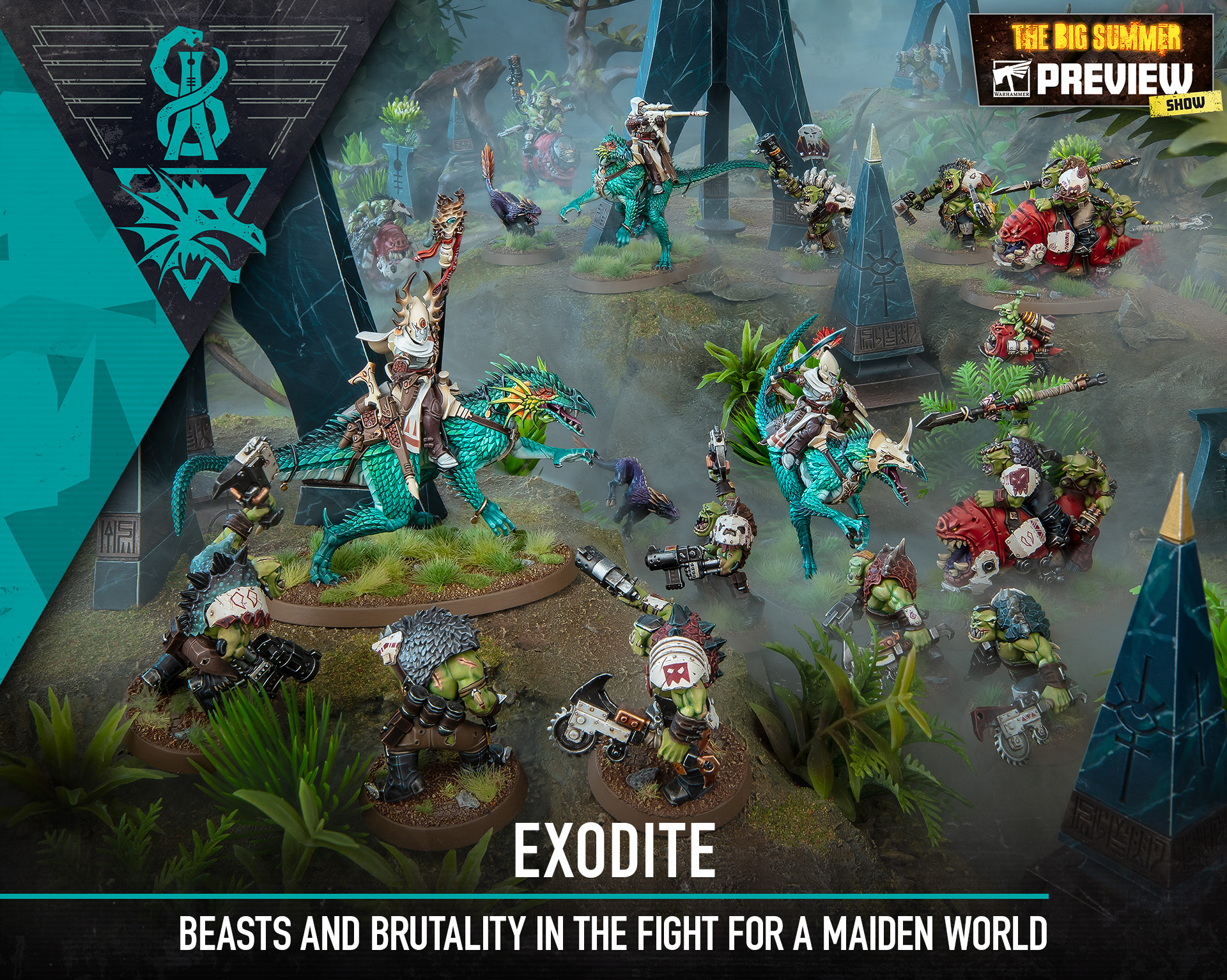 Mestres dos Dragões Exoditas montados em dracocorceis enfrentando uma invasão Ork